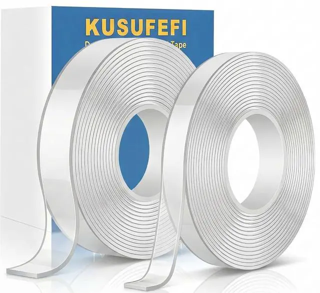 Main image of KUSUFEFI Double Sided Adhesive tape Heavy Duty, Double Stick Mounting (2 Rolls, Total 20FT), Clear Two Sided Wall tape Strips, Removable Poster tape for Home, Office, Car, Outdoor Use