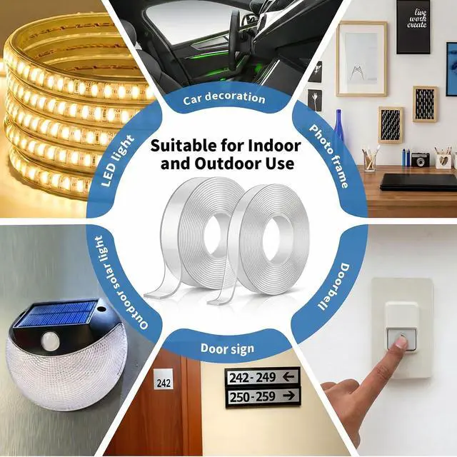 Alt view image 5 of 6 - KUSUFEFI Double Sided Adhesive tape Heavy Duty, Double Stick Mounting (2 Rolls, Total 20FT), Clear Two Sided Wall tape Strips, Removable Poster tape for Home, Office, Car, Outdoor Use
