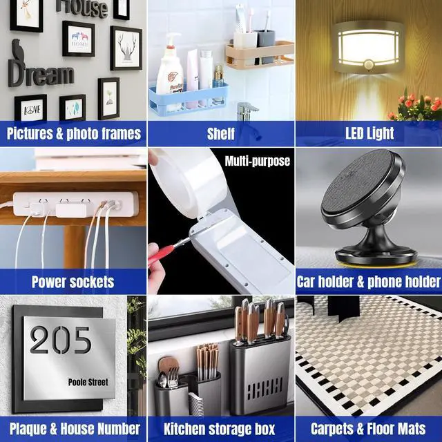 Alt view image 4 of 7 - Wkevnu Double Sided Tape Heavy Duty,Removable Clear Nano Mounting Tape,Picture Hanging Adhesive Strips,Tough & Clear Weatherproof for Indoor/Outdoor Use,Perfect for Picture Hanging & Carpet-10FT