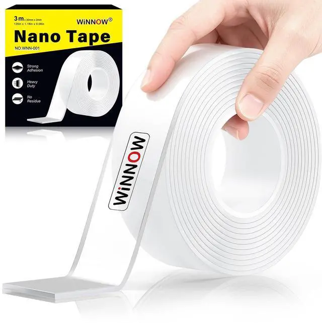 Main image of WINNOW Double Sided Heavy Duty Extra Strong Adhesive Tape - 1.2" x 120" (Pack of 1) Indoor/Outdoor Household Nano Tape for Hanging Decorations, Lights, Garlands - Reusable and Damage-Free