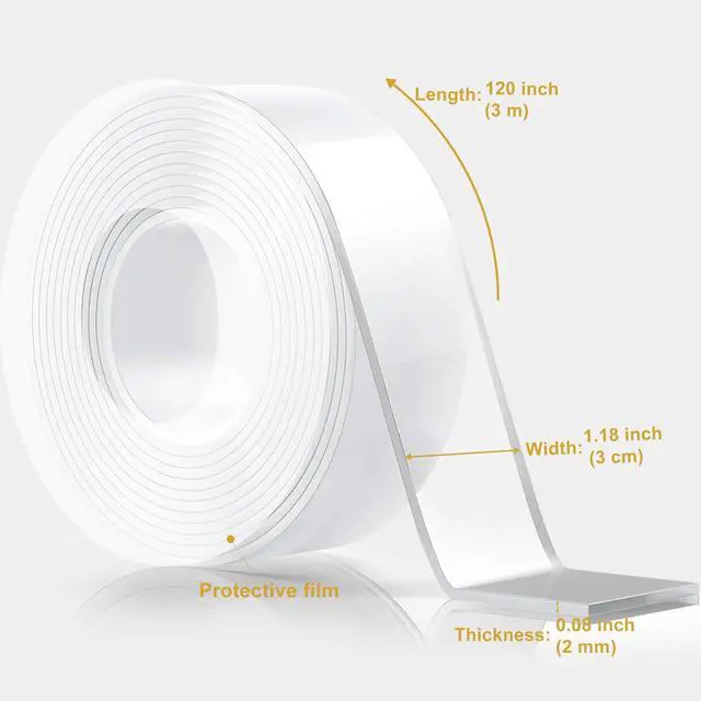 Alt view image 2 of 7 - WINNOW Double Sided Heavy Duty Extra Strong Adhesive Tape - 1.2" x 120" (Pack of 1) Indoor/Outdoor Household Nano Tape for Hanging Decorations, Lights, Garlands - Reusable and Damage-Free