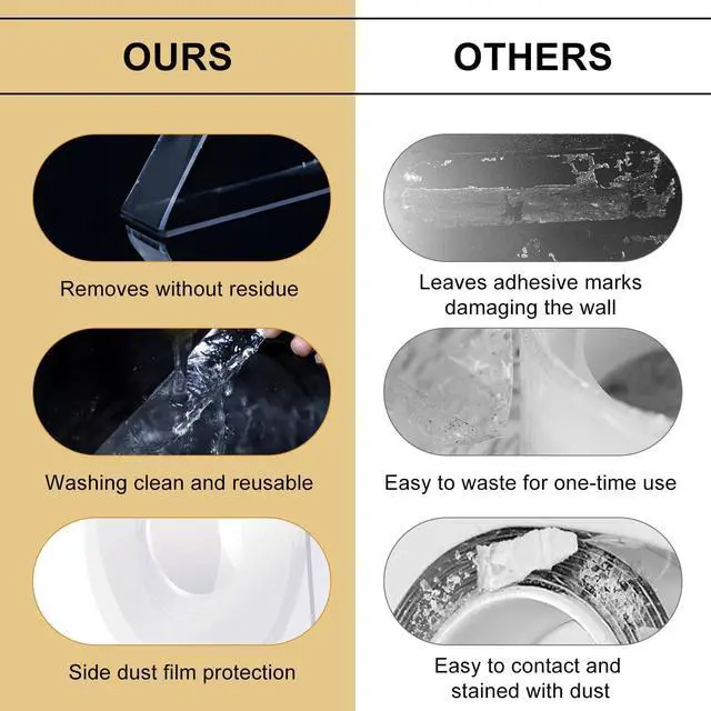 Alt view image 5 of 7 - WINNOW Double Sided Heavy Duty Extra Strong Adhesive Tape - 1.2" x 120" (Pack of 1) Indoor/Outdoor Household Nano Tape for Hanging Decorations, Lights, Garlands - Reusable and Damage-Free