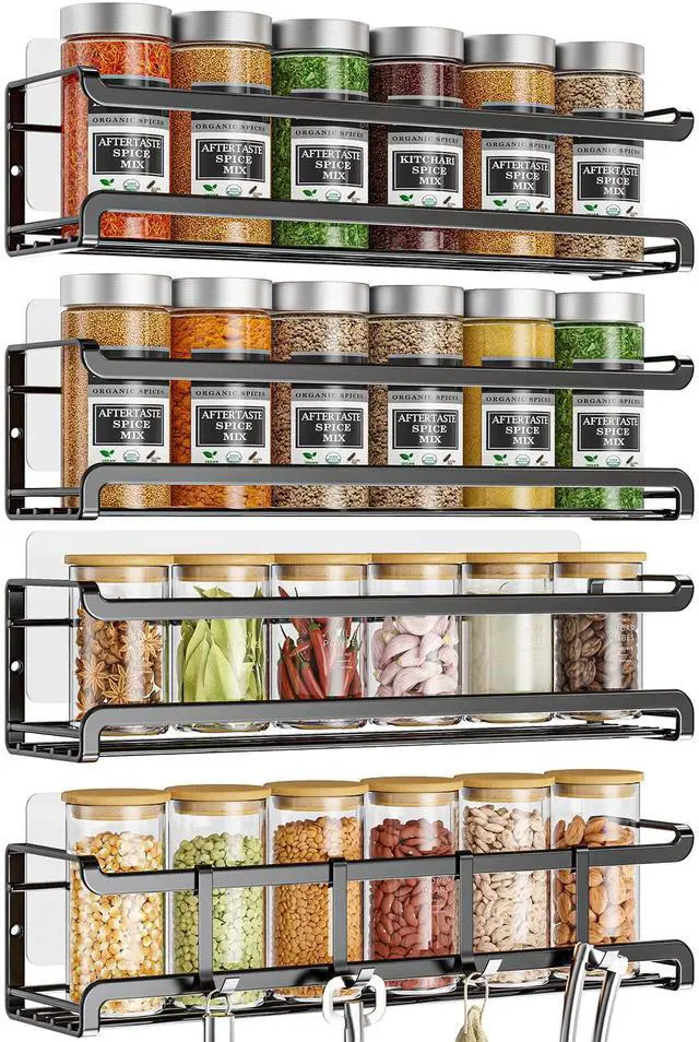 Main image of Bunoxea Spice Rack Wall Mounted 4 Pack, Black,For Spice Jars & Seasonings