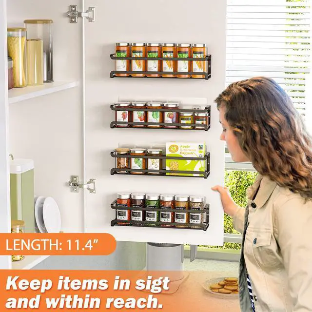 Alt view image 2 of 7 - Bunoxea Spice Rack Wall Mounted 4 Pack, Black,For Spice Jars & Seasonings