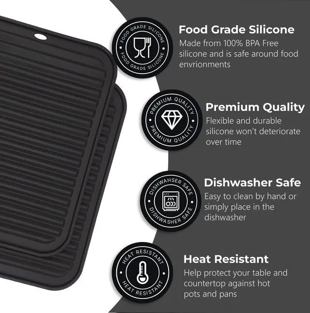 Alt view image 3 of 6 - Silicone Trivets for Hot Dishes, Pots, Pans (2 Pack) - Heat-Resistant Pot Holders for Kitchen Countertop Mats - Silicone Trivet Mat (9 x 12 Inch) - Multipurpose Counter Pads (Black)