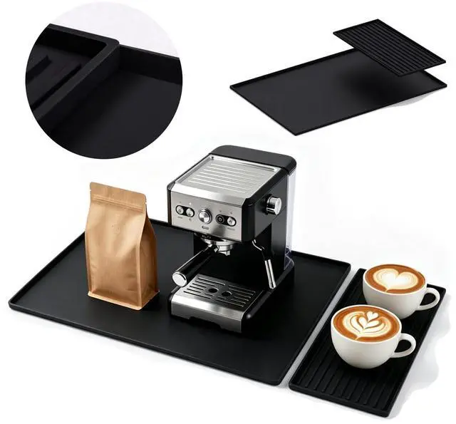 Main image of DXOKNQG Silicone Coffee Bar Mat 24 x 16 in with Drying Tray, Classic Black