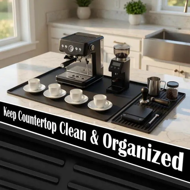 Alt view image 4 of 7 - DXOKNQG Silicone Coffee Bar Mat 24 x 16 in with Drying Tray, Classic Black