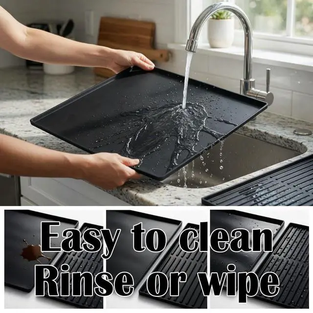 Alt view image 5 of 7 - DXOKNQG Silicone Coffee Bar Mat 24 x 16 in with Drying Tray, Classic Black