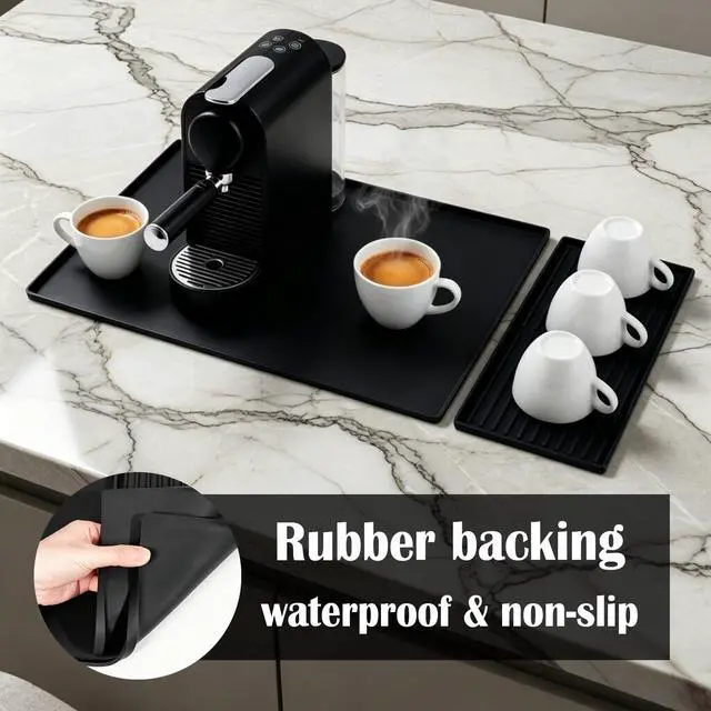 Alt view image 3 of 7 - DXOKNQG Silicone Coffee Bar Mat 24 x 16 in with Drying Tray, Classic Black