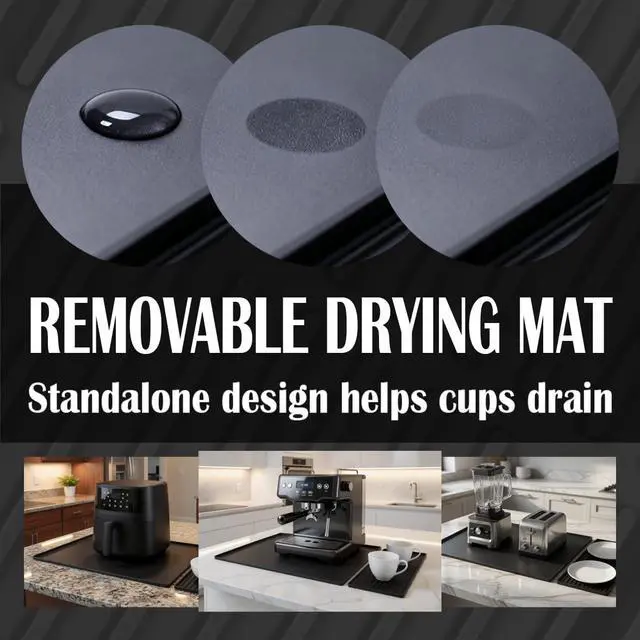 Alt view image 7 of 7 - DXOKNQG Silicone Coffee Bar Mat 24 x 16 in with Drying Tray, Classic Black