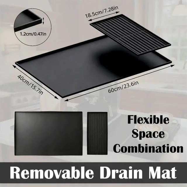 Alt view image 2 of 7 - DXOKNQG Silicone Coffee Bar Mat 24 x 16 in with Drying Tray, Classic Black