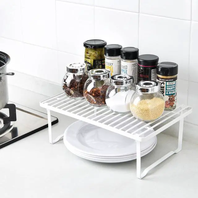 Alt view image 2 of 5 - Amazon Basics Space-Saving Stackable Metal Kitchen Cabinet Organizer Shelves for Dishes, Pantry Organization, 12.5" L x 8" D x 4.5" H, Set of 2, White