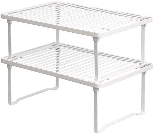 Main image of Amazon Basics Space-Saving Stackable Metal Kitchen Cabinet Organizer Shelves for Dishes, Pantry Organization, 12.5" L x 8" D x 4.5" H, Set of 2, White