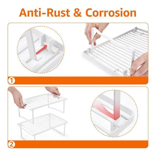 Alt view image 5 of 5 - Amazon Basics Space-Saving Stackable Metal Kitchen Cabinet Organizer Shelves for Dishes, Pantry Organization, 12.5" L x 8" D x 4.5" H, Set of 2, White