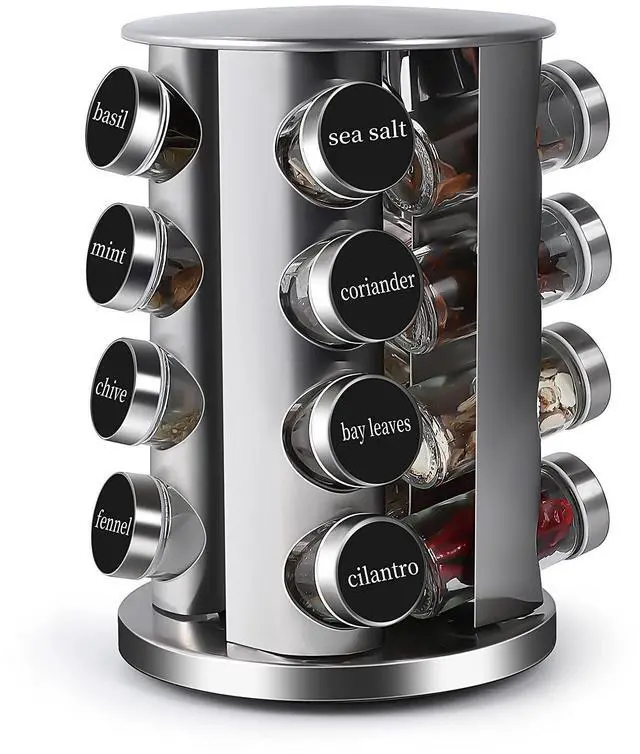 Main image of DOUBLE 2 C Revolving Countertop Spice Rack Stainless Steel Seasoning Storage Organization,Spice Carousel Tower for Kitchen Set of 16 Jars (16Jars)