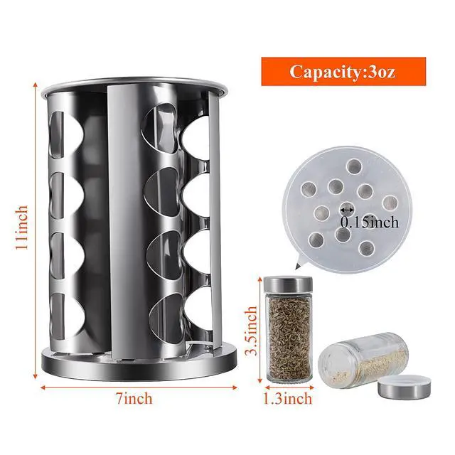 Alt view image 5 of 7 - DOUBLE 2 C Revolving Countertop Spice Rack Stainless Steel Seasoning Storage Organization,Spice Carousel Tower for Kitchen Set of 16 Jars (16Jars)
