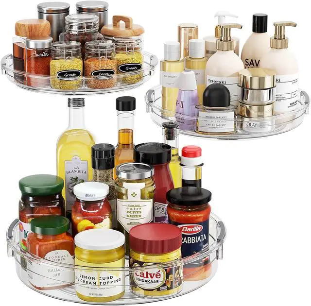 Main image of LAMU 3 Pack Lazy Susan Organizer Turntable for Cabinet, Pantry Organizers and Storage, Rotating Condiment Organizer for Kitchen, Table Top, Fridge, Countertop, Spice Organization, 9.25'' 10.6'' 12''