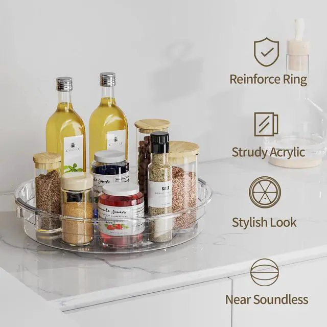 Alt view image 4 of 7 - LAMU 3 Pack Lazy Susan Organizer Turntable for Cabinet, Pantry Organizers and Storage, Rotating Condiment Organizer for Kitchen, Table Top, Fridge, Countertop, Spice Organization, 9.25'' 10.6'' 12''