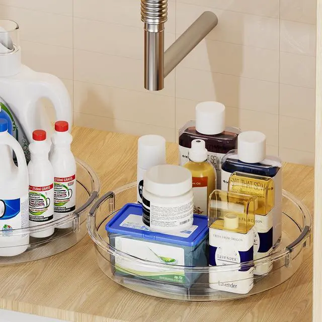 Alt view image 7 of 7 - LAMU 3 Pack Lazy Susan Organizer Turntable for Cabinet, Pantry Organizers and Storage, Rotating Condiment Organizer for Kitchen, Table Top, Fridge, Countertop, Spice Organization, 9.25'' 10.6'' 12''