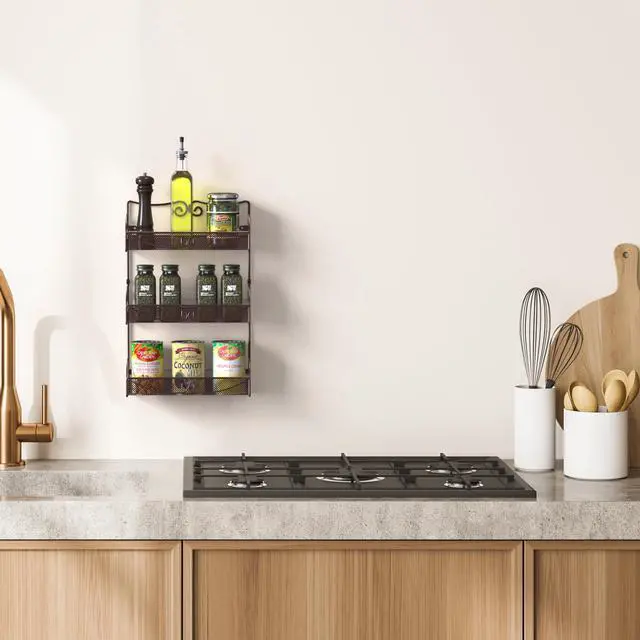 Alt view image 2 of 7 - Deco Brothers 3 Tier Wall Mounted Hanging Spice Rack, Bronze
