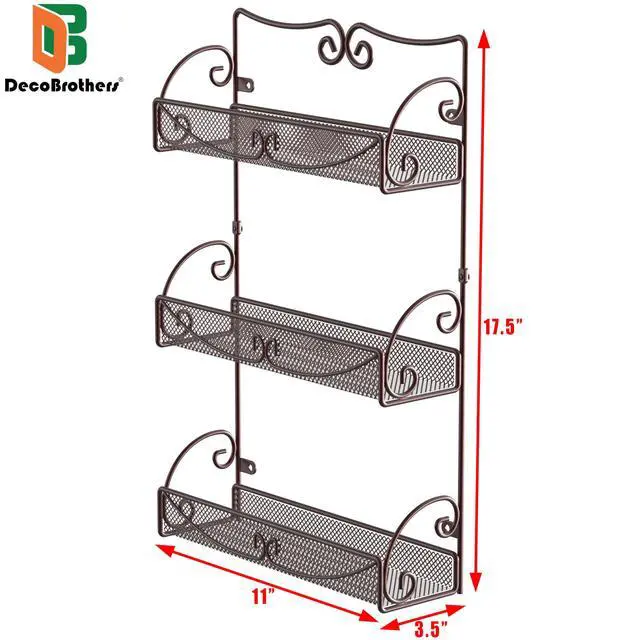Alt view image 7 of 7 - Deco Brothers 3 Tier Wall Mounted Hanging Spice Rack, Bronze