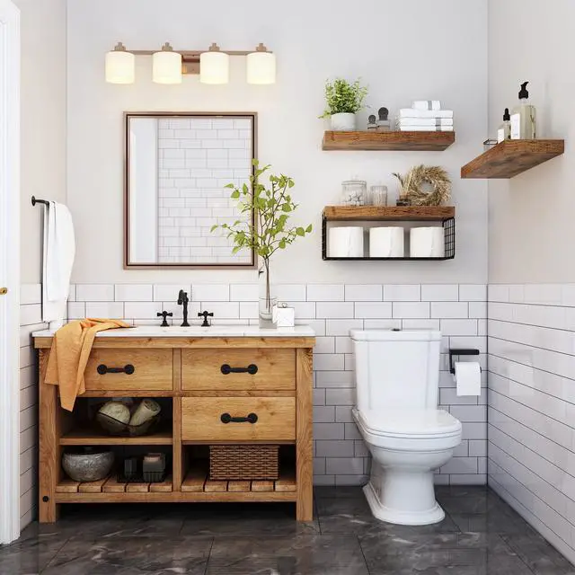 Alt view image 2 of 7 - QEEIG Bathroom Shelves Over Toilet - Wall Mounted Floating Shelves Toilet Paper Storage Small Farmhouse Decor Shelf 16 inch Set of 3, Rustic Brown (019-BN3)