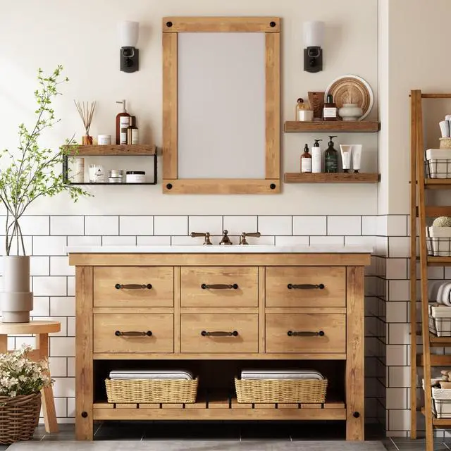 Alt view image 6 of 7 - QEEIG Bathroom Shelves Over Toilet - Wall Mounted Floating Shelves Toilet Paper Storage Small Farmhouse Decor Shelf 16 inch Set of 3, Rustic Brown (019-BN3)
