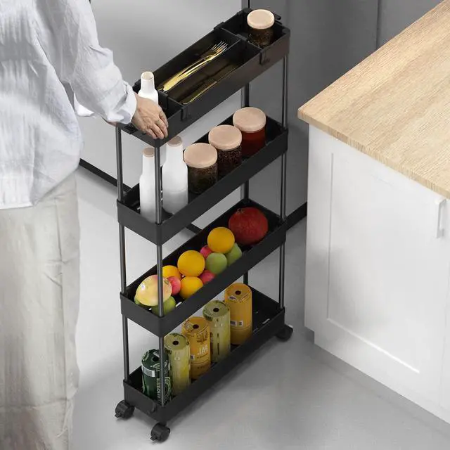Alt view image 7 of 7 - SPACELEAD Slim Storage Cart 4 Tier,Bathroom Organizer Rolling Utility,Mobile Shelving Unit Slide Out for Office, Kitchen, Laundry Room & Narrow Places,Black