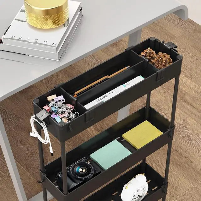 Alt view image 2 of 7 - SPACELEAD Slim Storage Cart 4 Tier,Bathroom Organizer Rolling Utility,Mobile Shelving Unit Slide Out for Office, Kitchen, Laundry Room & Narrow Places,Black