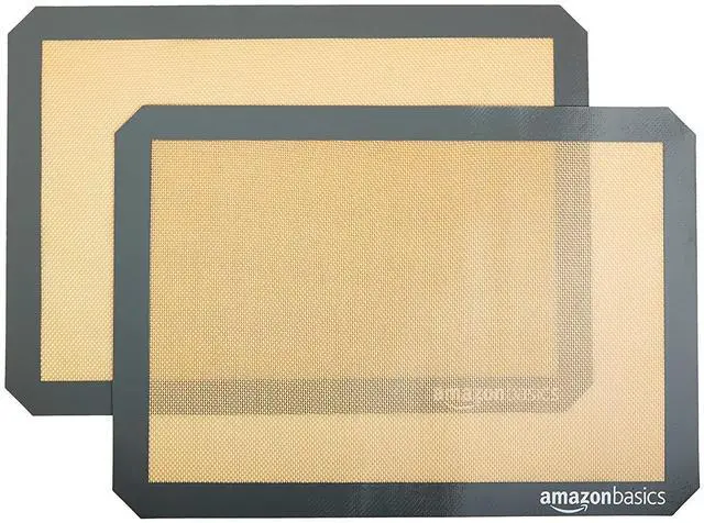 Main image of Amazon Basics Silicone Rectangular Baking Mat, Non-Stick, Reusable, Dishwasher Safe, Food Safe, Heat Resistant, 16.5" x 11.6", Beige/Gray, 2-Pack