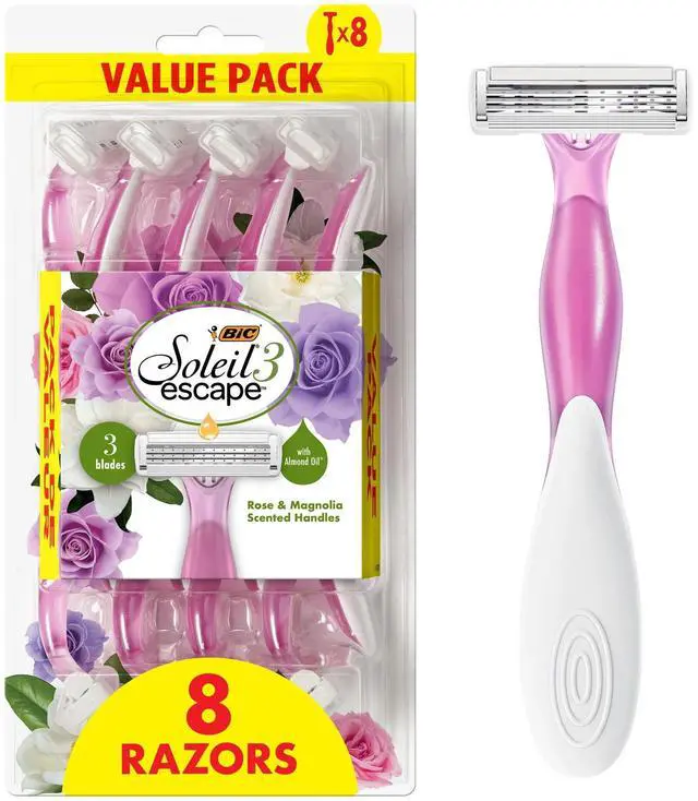Main image of BIC Soleil 3 Escape Scented Women's Disposable Razors, 3 Blades, Comfortable Shave, Rose and Magnolia Scented Handle Shaving Razors for Women, 8 Count