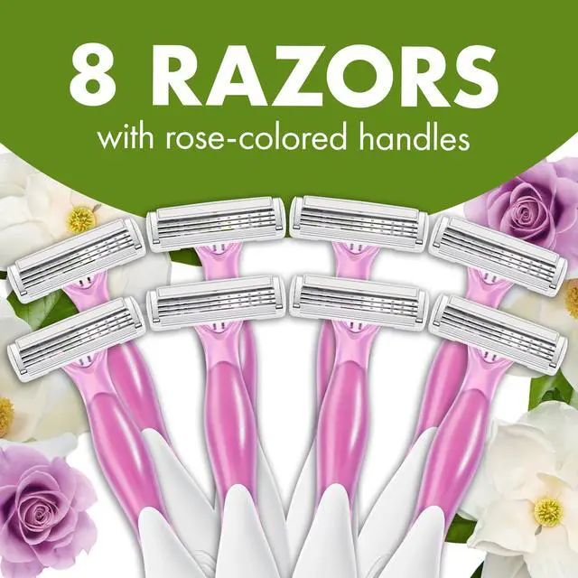 Alt view image 3 of 7 - BIC Soleil 3 Escape Scented Women's Disposable Razors, 3 Blades, Comfortable Shave, Rose and Magnolia Scented Handle Shaving Razors for Women, 8 Count