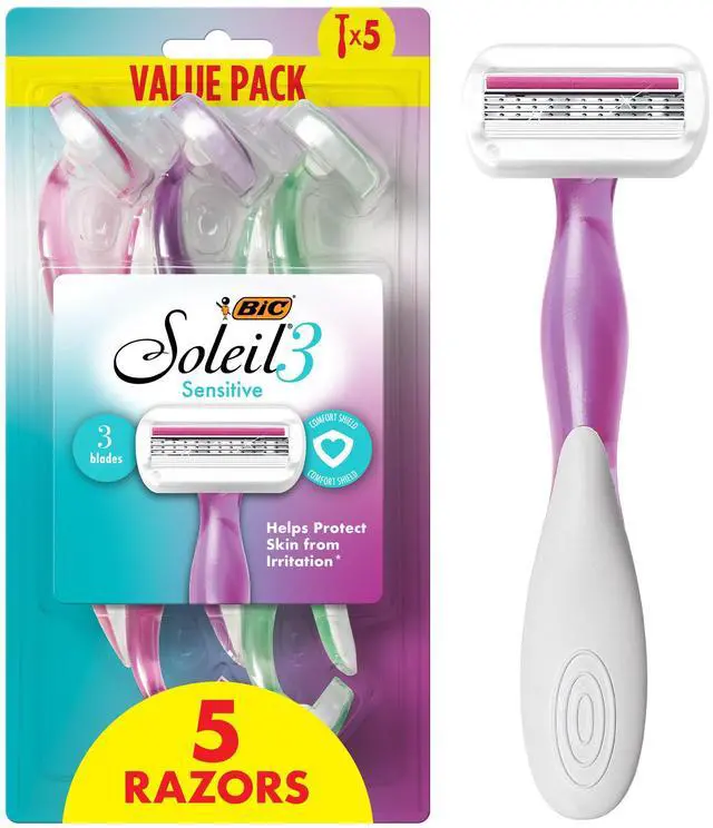 Main image of BIC Soleil 3 Sensitive Women's Disposable 3-Blade Razors, Comfort Shield and Moisture Strip, 5-Pack
