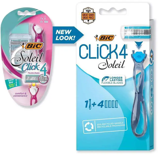 Main image of BIC Soleil Bella Click Women's 4-Blade Disposable Razor, 1 Handle and 4 Cartridges