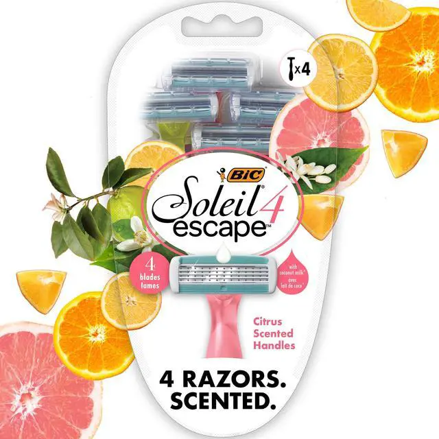 Main image of BIC Soleil 4 Escape Scented Women's Disposable Razors, 4 Blades, Comfortable Shave, Citrus Scented Handle Shaving Razors for Women, 4 Count