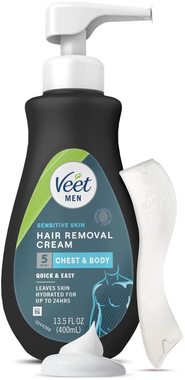 Main image of Veet Hair Removal Cream For Men, 5 Min Sensitive Skin, Hair Removal Gel For Body, Chest & Back, Dermatologically Tested, 13.5 FL OZ w/ Spatula