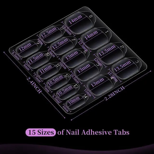 Alt view image 2 of 7 - Teenitor 600pcs Press on Nail Adhesive Tabs, 15 Sizes of Nail Stickers for Press ons, Press on Nails Glue Stickers Press on Nail Sticky Tabs, Clear/Yellow
