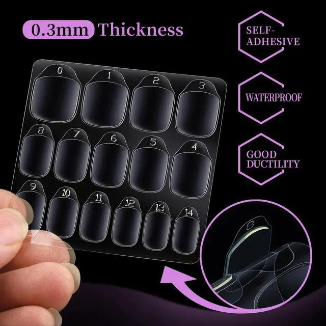 Alt view image 3 of 7 - Teenitor 600pcs Press on Nail Adhesive Tabs, 15 Sizes of Nail Stickers for Press ons, Press on Nails Glue Stickers Press on Nail Sticky Tabs, Clear/Yellow