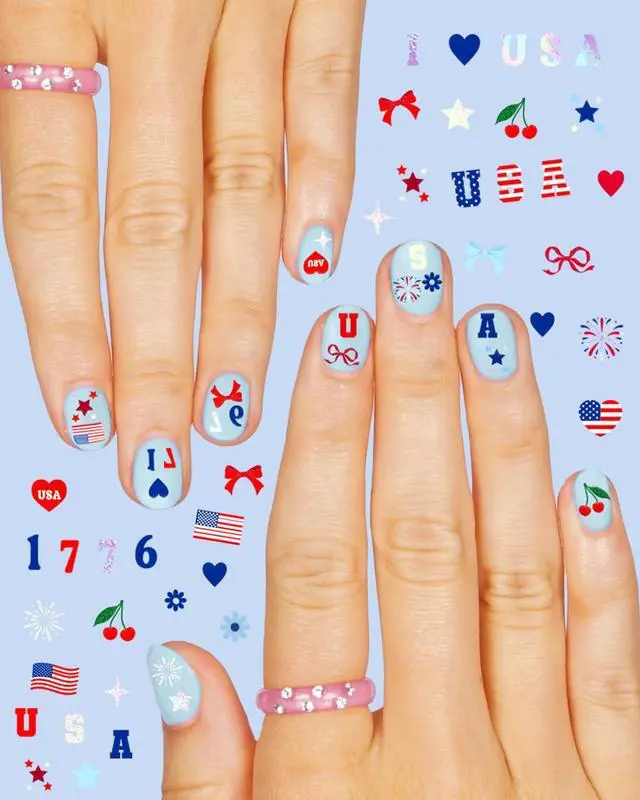 Alt view image 4 of 7 - xo, Fetti America 250 Nail Stickers - 948 Stickers, 4 Sheet Pack | USA Nails, Patriotic, 4th of July, Red White Blue, America, Stars, Cherries, 1776, Hearts, Fireworks
