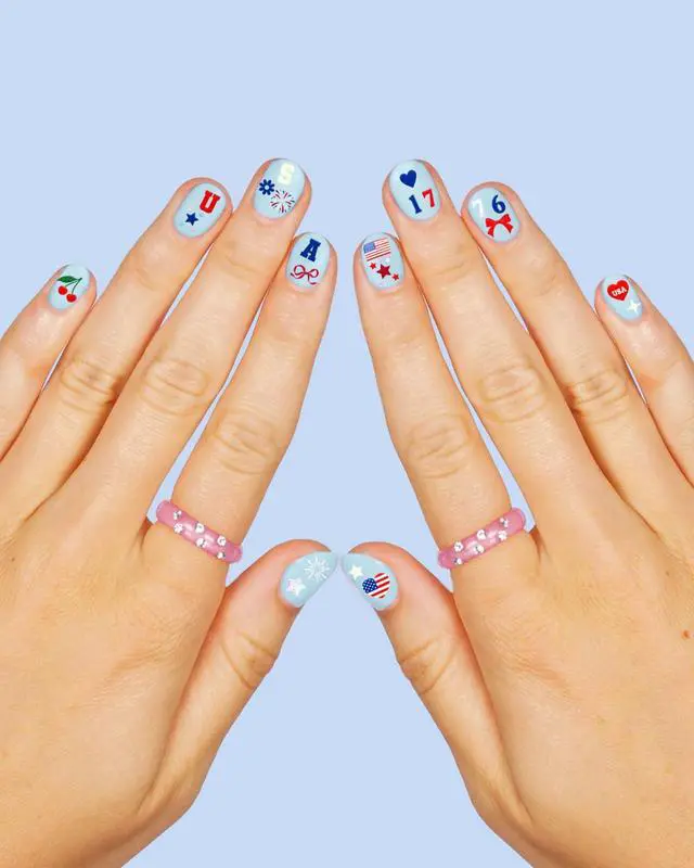 Alt view image 6 of 7 - xo, Fetti America 250 Nail Stickers - 948 Stickers, 4 Sheet Pack | USA Nails, Patriotic, 4th of July, Red White Blue, America, Stars, Cherries, 1776, Hearts, Fireworks