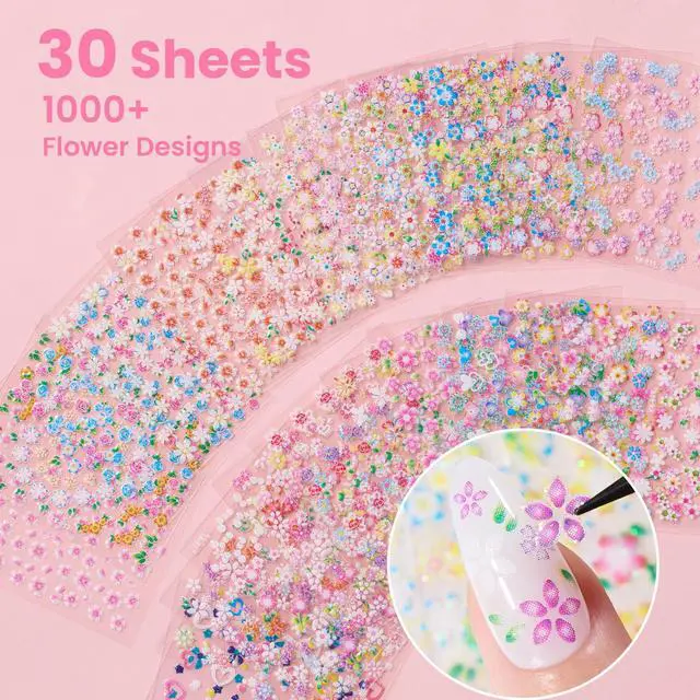 Alt view image 2 of 7 - Beetles Nail Art Stickers 30 Sheets 3D Flower Nail Stickers Color Heart Nails Design Supplies DIY Decals Decoration Nails Art for Women Girls