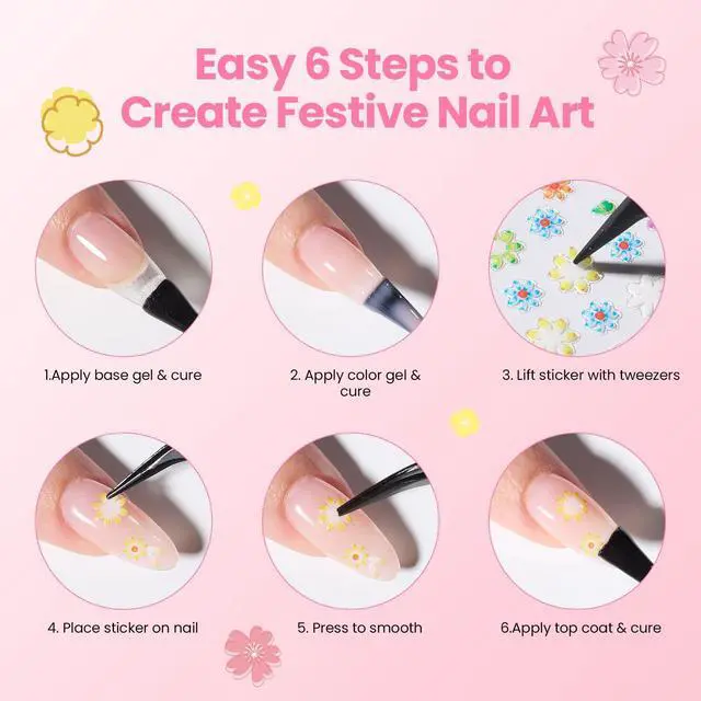 Alt view image 7 of 7 - Beetles Nail Art Stickers 30 Sheets 3D Flower Nail Stickers Color Heart Nails Design Supplies DIY Decals Decoration Nails Art for Women Girls