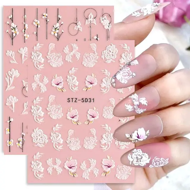 Alt view image 3 of 7 - 5D Spring Embossed Flower Nail Art Stickers 4 Sheets JMEOWIO Real Self-Adhesive Decals Floral Design Nail Decoration for Women Girls