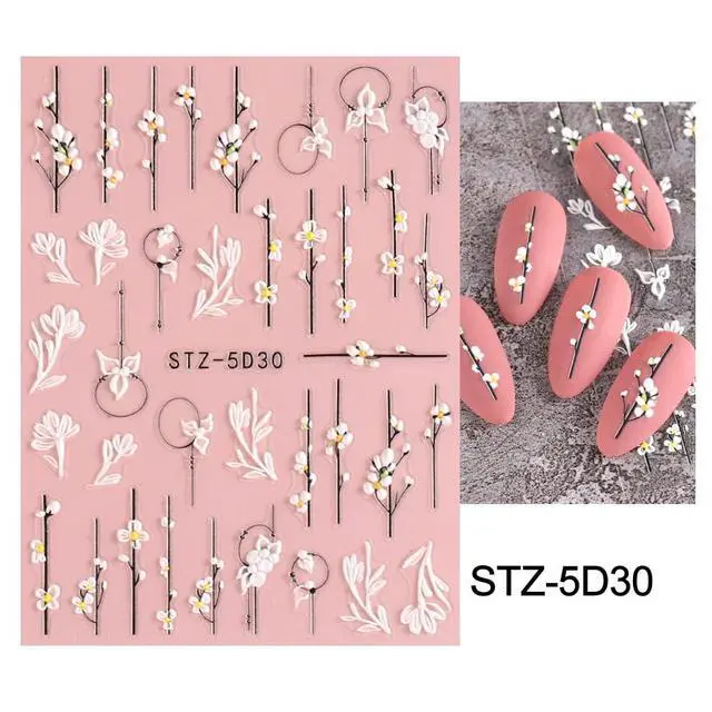 Alt view image 4 of 7 - 5D Spring Embossed Flower Nail Art Stickers 4 Sheets JMEOWIO Real Self-Adhesive Decals Floral Design Nail Decoration for Women Girls