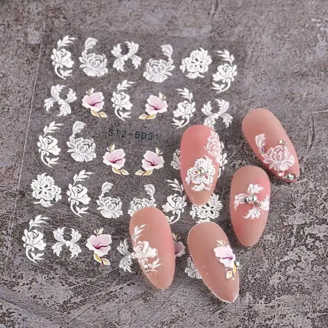Alt view image 5 of 7 - 5D Spring Embossed Flower Nail Art Stickers 4 Sheets JMEOWIO Real Self-Adhesive Decals Floral Design Nail Decoration for Women Girls