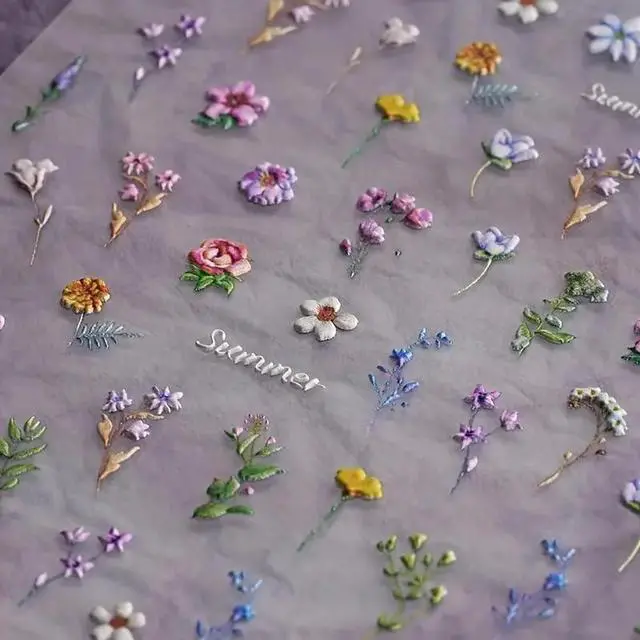 Alt view image 3 of 7 - Flower Nail Stickers for Nail Art - Flowers Nail Art Stickers Summer Floral Leaf Plant 5D Embossed Nail Decals Self-Adhesive Nails Supply Manicure Sliders Flower Stickers for Nails Decoration