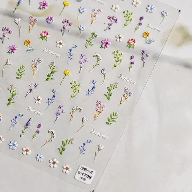 Alt view image 5 of 7 - Flower Nail Stickers for Nail Art - Flowers Nail Art Stickers Summer Floral Leaf Plant 5D Embossed Nail Decals Self-Adhesive Nails Supply Manicure Sliders Flower Stickers for Nails Decoration
