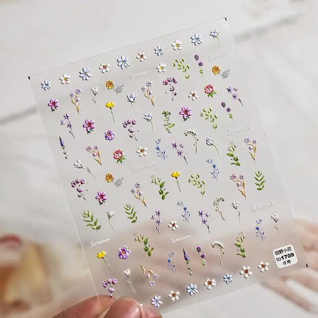Alt view image 6 of 7 - Flower Nail Stickers for Nail Art - Flowers Nail Art Stickers Summer Floral Leaf Plant 5D Embossed Nail Decals Self-Adhesive Nails Supply Manicure Sliders Flower Stickers for Nails Decoration