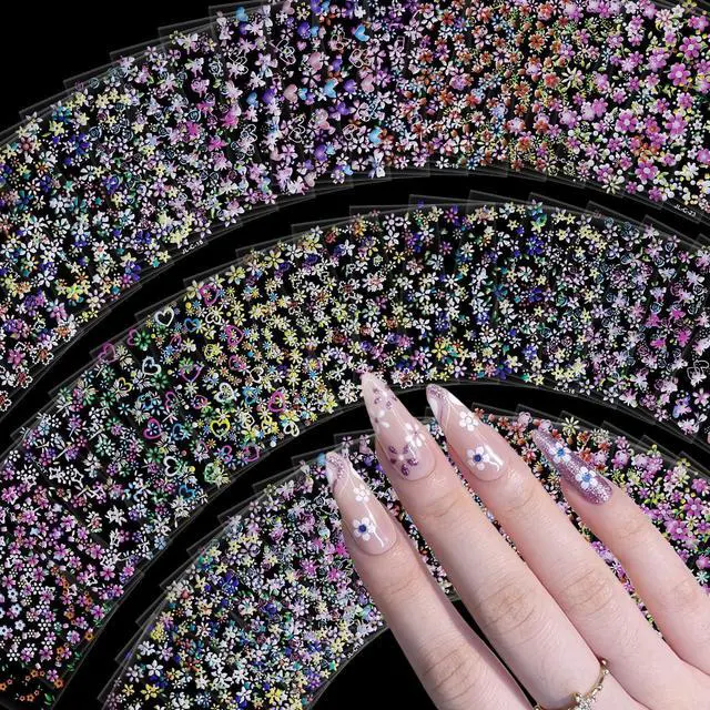 Main image of 60 Sheets Floral Nail Stickers Dopamine Bloom 3D Self Adhesive Nail Art Decals for Women Girls, Cute Daisy Heart Flower Designs, Nail Art Supplies Manicure Salon DIY Decoration Accessories
