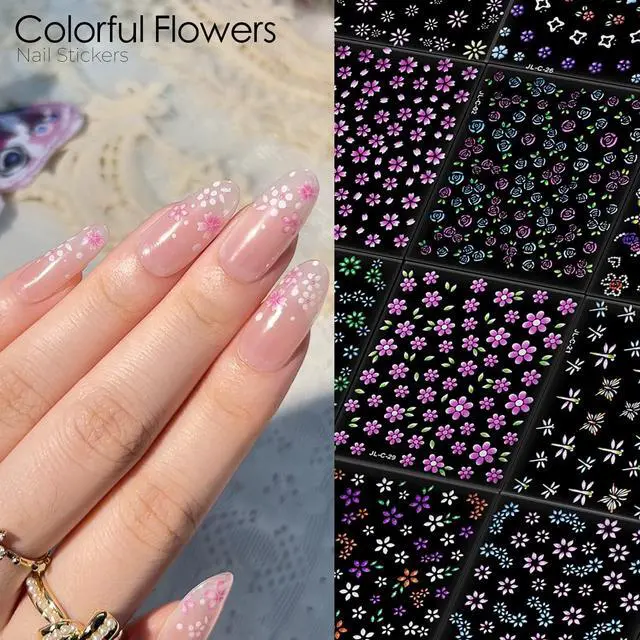 Alt view image 2 of 7 - 60 Sheets Floral Nail Stickers Dopamine Bloom 3D Self Adhesive Nail Art Decals for Women Girls, Cute Daisy Heart Flower Designs, Nail Art Supplies Manicure Salon DIY Decoration Accessories